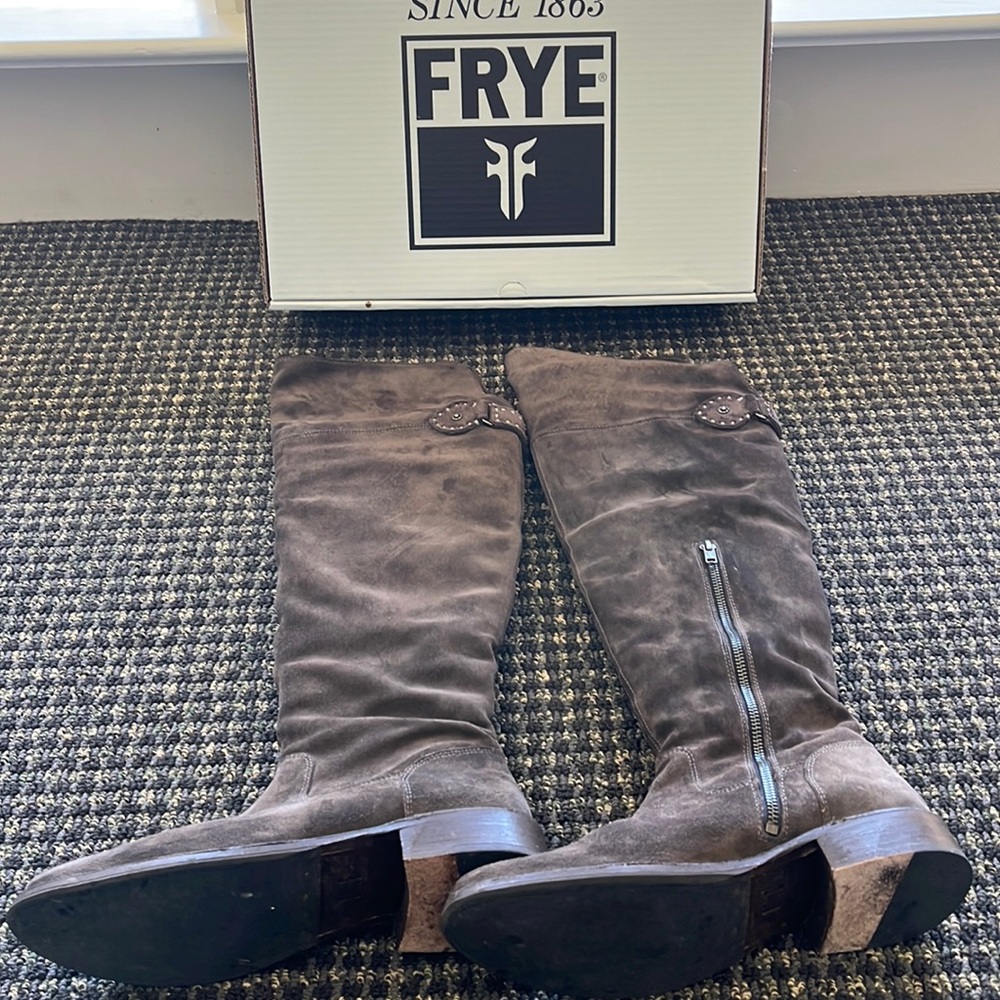 FRYE high sued “smoke” boots